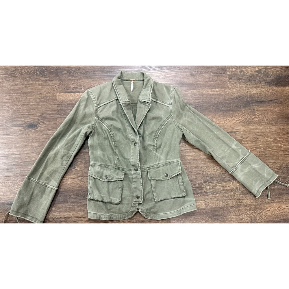 Free People Military Jacket Womens Small Olive Green Raw Hem